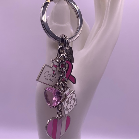 Coach 92161 BCA Breast Cancer Awareness Multi Mix Enamel Keychain Key Fob Pink - Picture 3 of 6